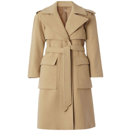 Damen Midilanger Wollmix-Longcoat mit doppelter Schulterpasse, Pattentaschen und dezenter Taillierung Shop Nory