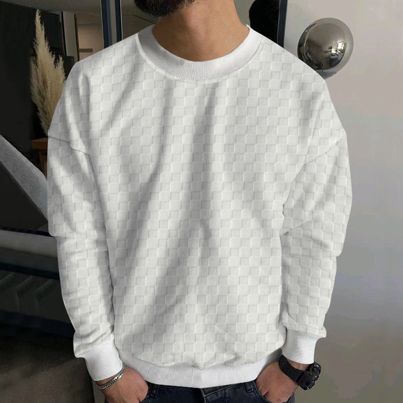 Herren Strukturiertes Baumwoll-Sweatshirt mit Karo-Prägung und Rundhalsausschnitt Shop Nory