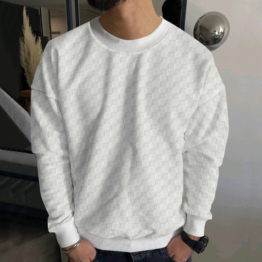 Herren Strukturiertes Baumwoll-Sweatshirt mit Karo-Prägung und Rundhalsausschnitt Shop Nory