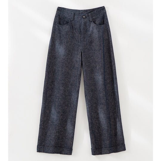 Damen Weite High-Waist-Jeanshose mit Bügelfalte und Umschlagsaum Shop Nory