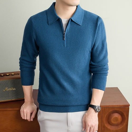 Herren Feinstrick-Halbzipp-Polo mit Hemdkragen und feiner Rippenstruktur Shop Nory