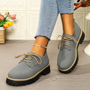 Damen Plateau-Schnürer im Oxford-Stil mit Velours-Optik und profilierter Gummisohle Shop Nory