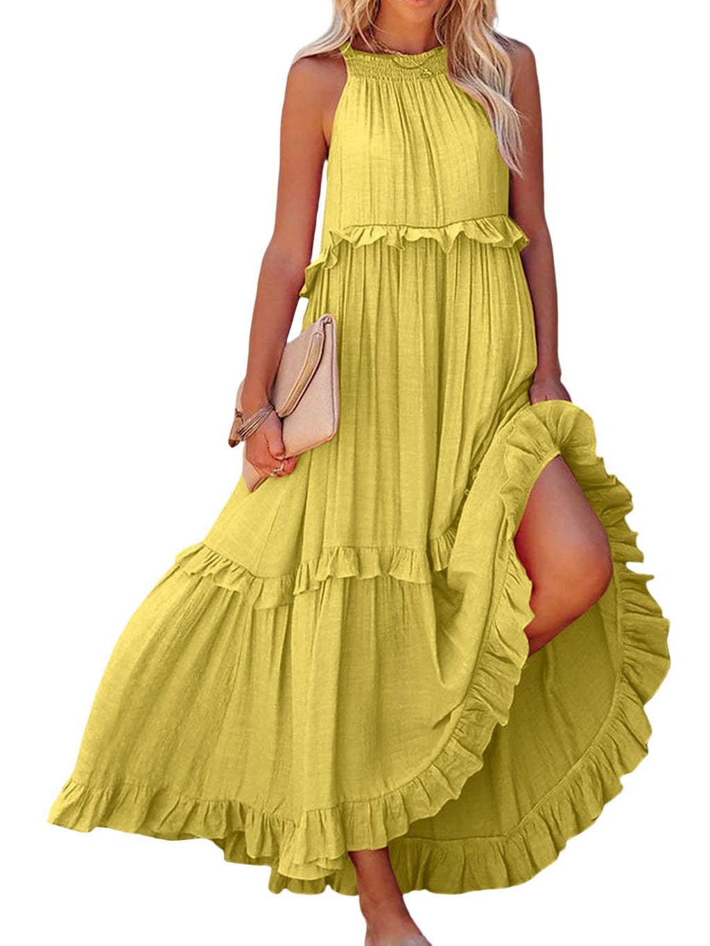 Damen Maxikleid mit einem eleganten Volant-Design und lockerem Schnitt