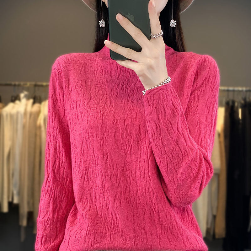 Damen Strukturierter Feinstrick-Pullover mit kurzem Stehkragen und Crinkle-Optik Shop Nory