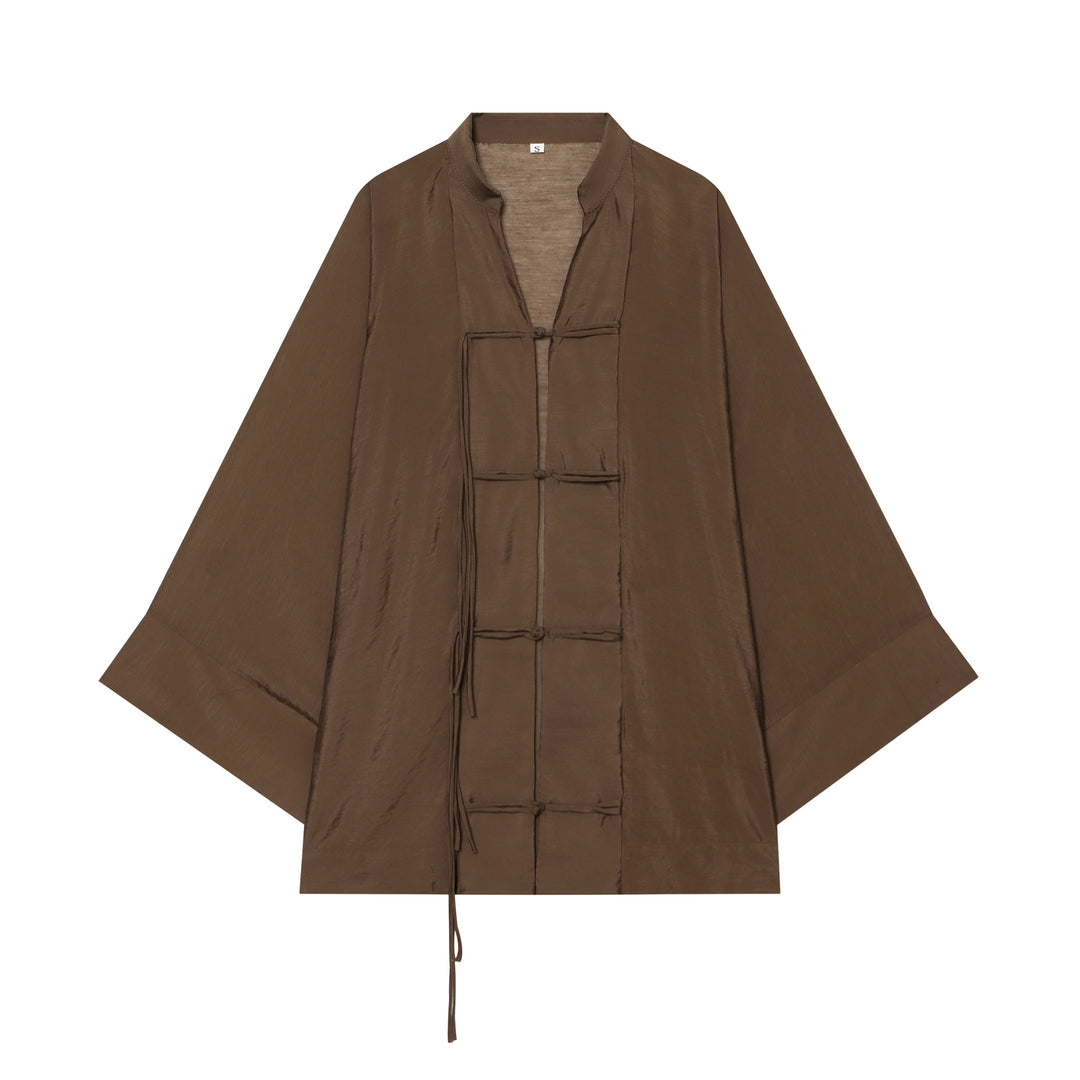Damen Kimono-Capejacke mit Chinaknopfverschluss und langen Quasten Shop Nory