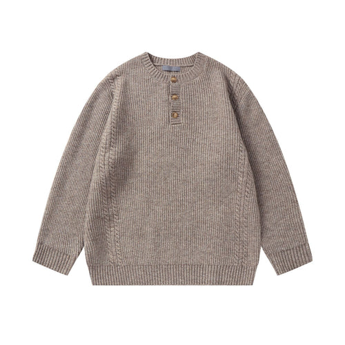 Unisex Strickpullover mit Henley-Knopfleiste und Zopfmuster Shop Nory