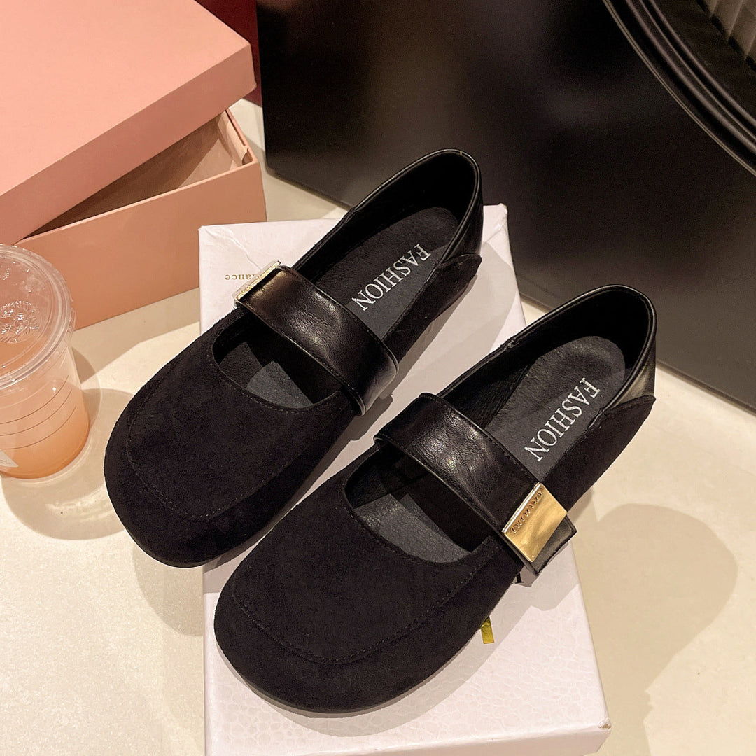 Damen Ballerina-Schuhe mit modischer Schnalle und weichem Wildlederoberteil