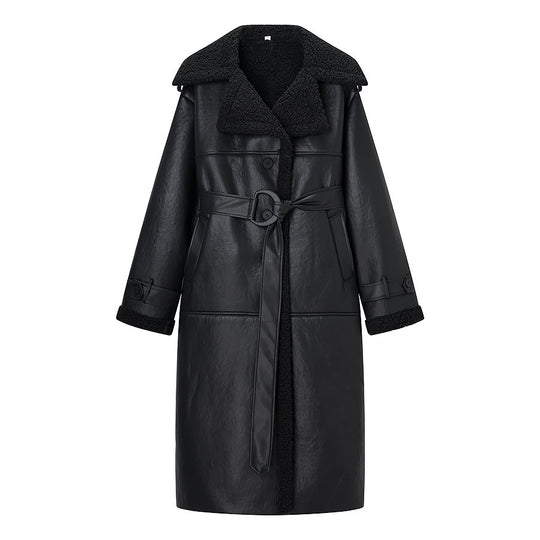 Damen Oversize Lammfellmantel mit Gürtel und Teddyfutter Shop Nory