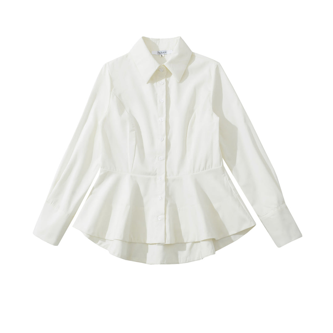 Damen Taillierte Peplum-Bluse mit Hemdkragen und doppellagigem Saum Shop Nory