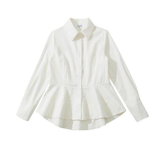 Damen Taillierte Peplum-Bluse mit Hemdkragen und doppellagigem Saum Shop Nory