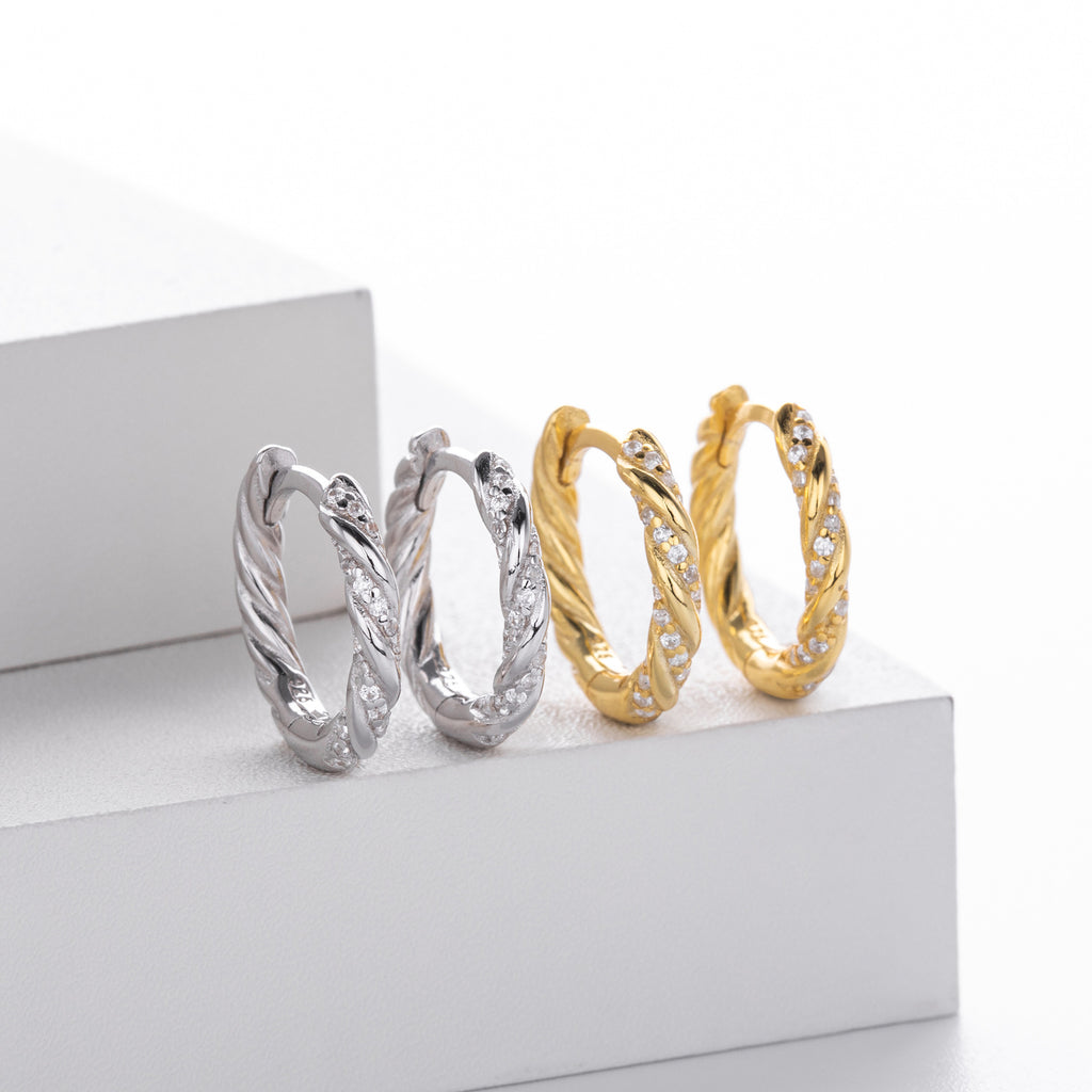 Damen Creolenohrringe mit raffiniertem Zopfdesign und funkelnden Zirkonsteinen Shop Nory