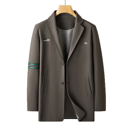 Herren Casual Wollmix-Übergangsmantel mit Revers, Zwei-Knopf-Verschluss und gestreiftem Ärmel-Detail Shop Nory