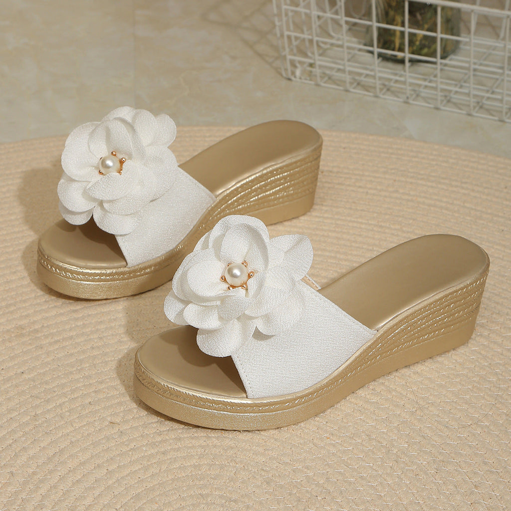 Damen Wedge-Pantoletten mit blütenförmigem Design und bequemer Sohle Shopnory