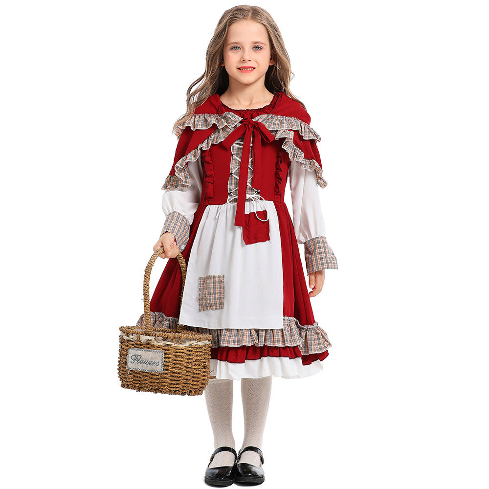 Mädchen Märchenhaftes Rotkäppchen Kostüm mit Kapuze und Rüschen Shop Nory
