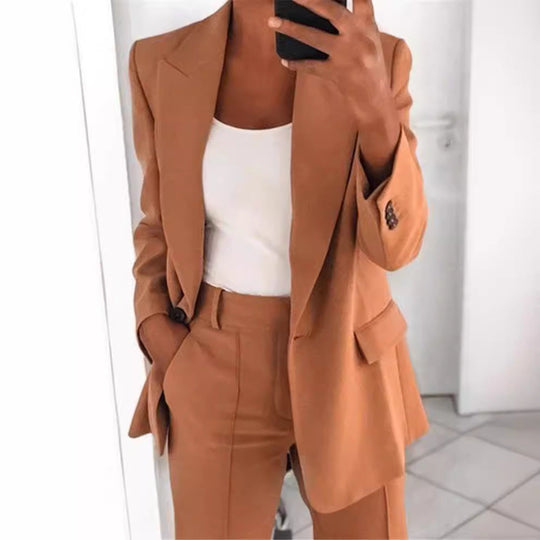 Damen nan Business-Blazer-Set mit strukturierter Oversize-Silhouette, Reverskragen und Bundfaltenhose