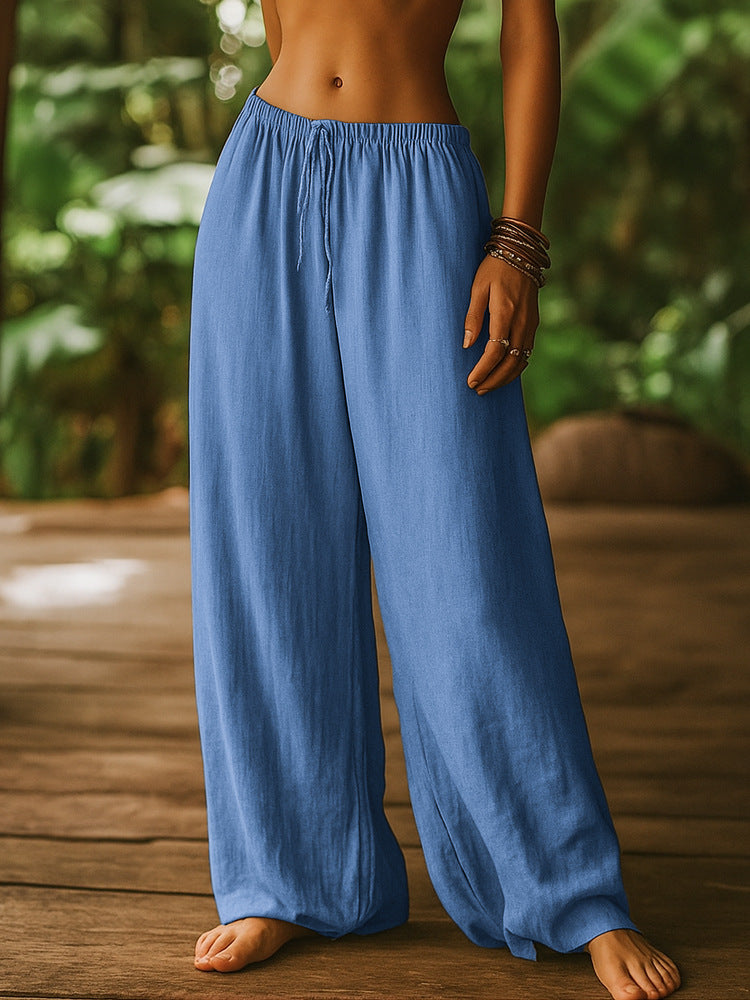 Damen Leichte Leinenhose mit weitem Bein und Kordelzug Shop Nory