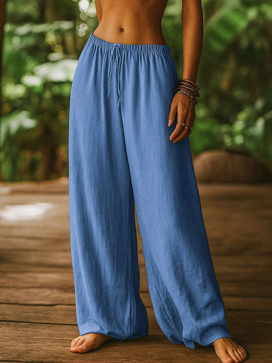 Damen Leichte Leinenhose mit weitem Bein und Kordelzug Shop Nory