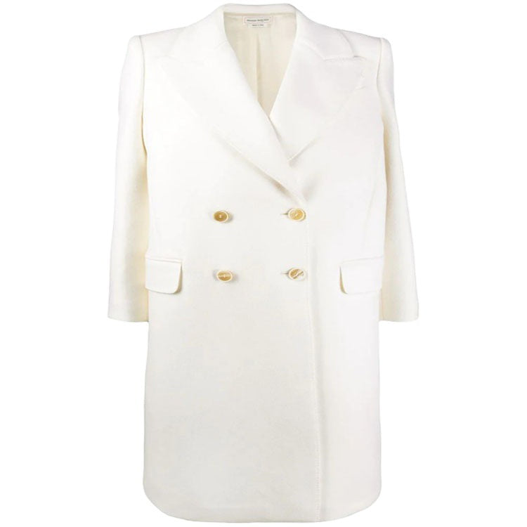 Damen Schlanker Zweireihiger Wollmix‑Longmantel mit Schalkragen, Goldknopf‑Detail und Pattentaschen Shop Nory
