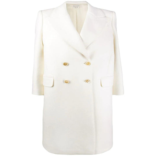 Damen Schlanker Zweireihiger Wollmix‑Longmantel mit Schalkragen, Goldknopf‑Detail und Pattentaschen Shop Nory
