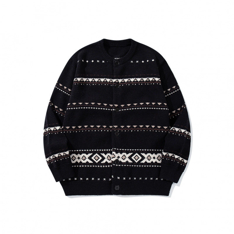 Unisex Jacquard‑Strickcardigan im Boxy‑Cut mit Rundhals und Knopfleiste Shop Nory