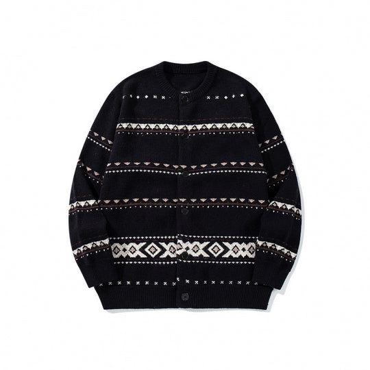 Unisex Jacquard‑Strickcardigan im Boxy‑Cut mit Rundhals und Knopfleiste Shop Nory