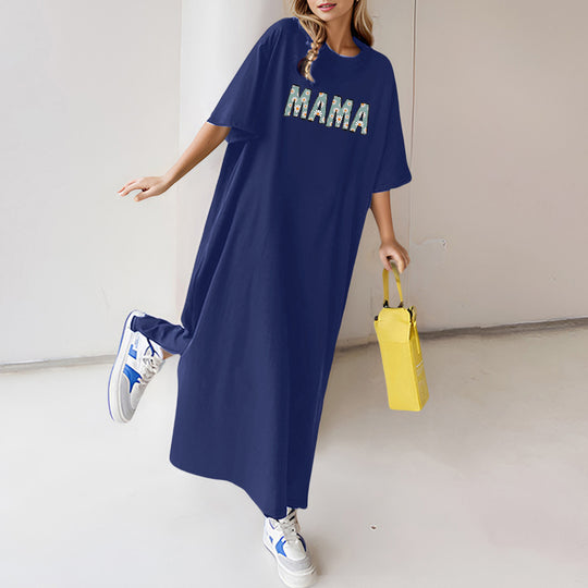 Damen nan florales Statement-Maxikleid im Oversize-T-Shirt-Stil mit Rundhalsausschnitt Shop Nory