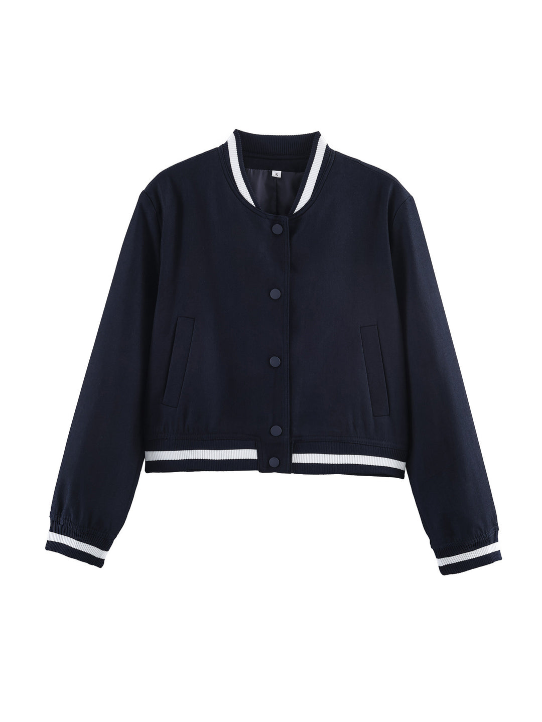 Damen Varsity‑Bomberjacke im Cropped‑Boxy‑Schnitt mit gestreiften Rippbündchen Shop Nory
