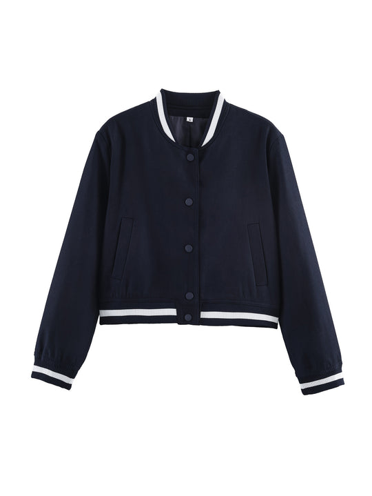 Damen Varsity‑Bomberjacke im Cropped‑Boxy‑Schnitt mit gestreiften Rippbündchen Shop Nory