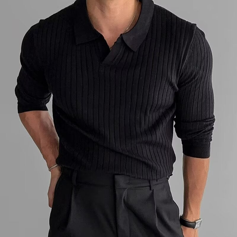 Herren Modisches Strick-Polohemd mit Rippstruktur Shop Nory