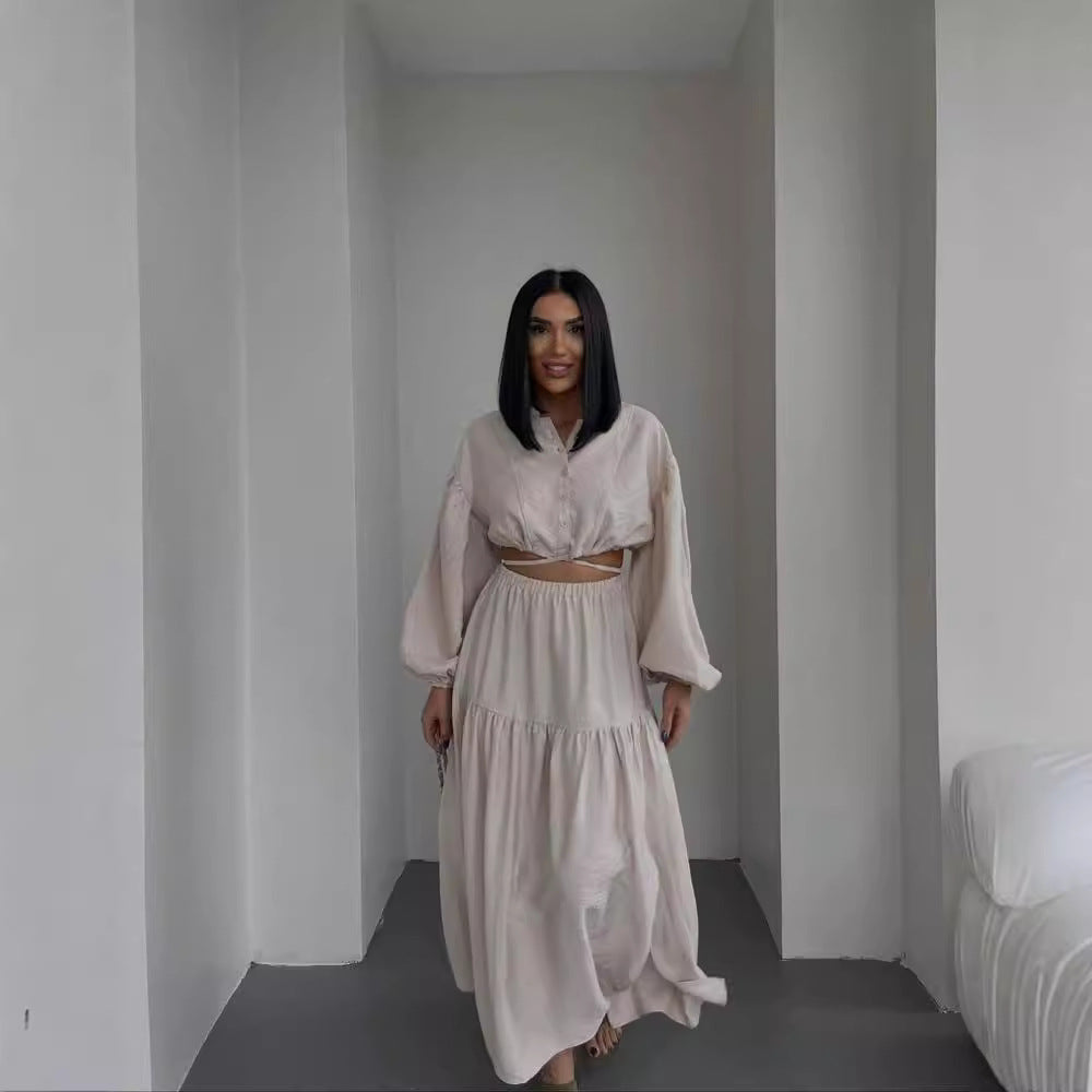 Damen Zweiteiliges Boho-Set mit Cropped-Bluse und Maxirock mit Schlitz Shop Nory