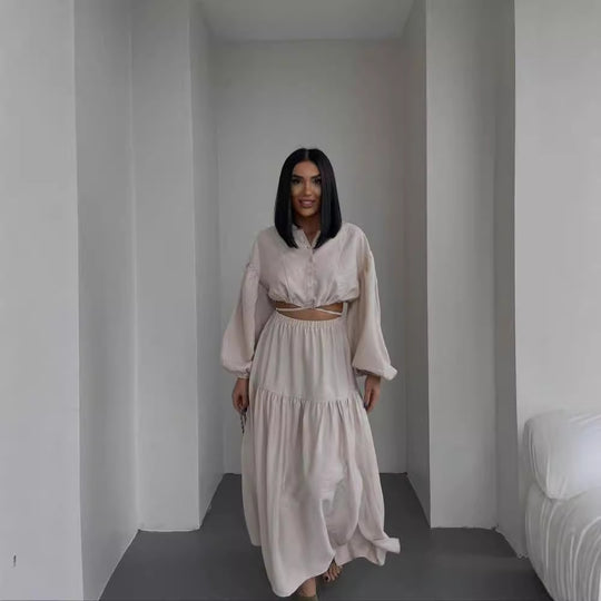 Damen Zweiteiliges Boho-Set mit Cropped-Bluse und Maxirock mit Schlitz Shop Nory