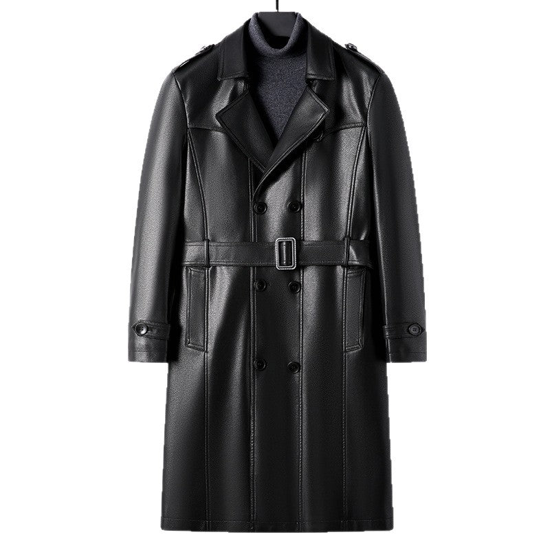 Herren Moderner Kunstleder Trenchcoat Shop Nory