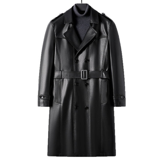 Herren Moderner Kunstleder Trenchcoat Shop Nory