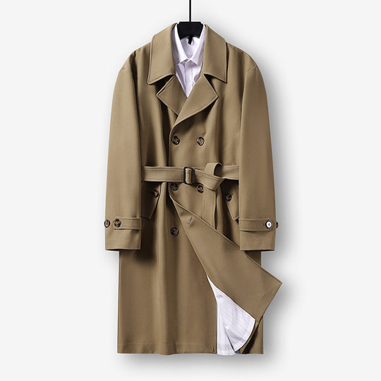 Herren Moderner knielanger Doppelreihiger Trenchcoat mit Taillengürtel Shop Nory