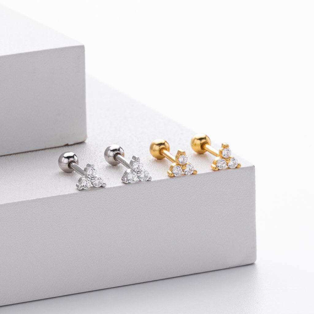 Damen Ohrstecker mit luxuriösem Zirkon-Trio aus 925 Sterling Silber Shop Nory