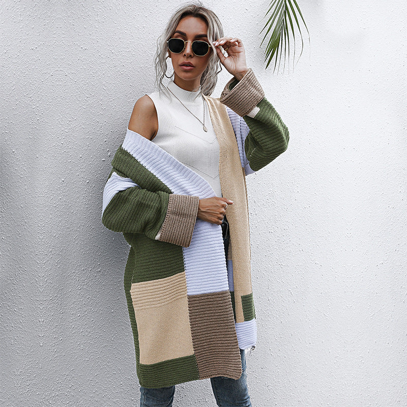 Damen Patchwork-Strickcardigan mit offenem Schnitt und kastiger Oversize-Passform Shop Nory