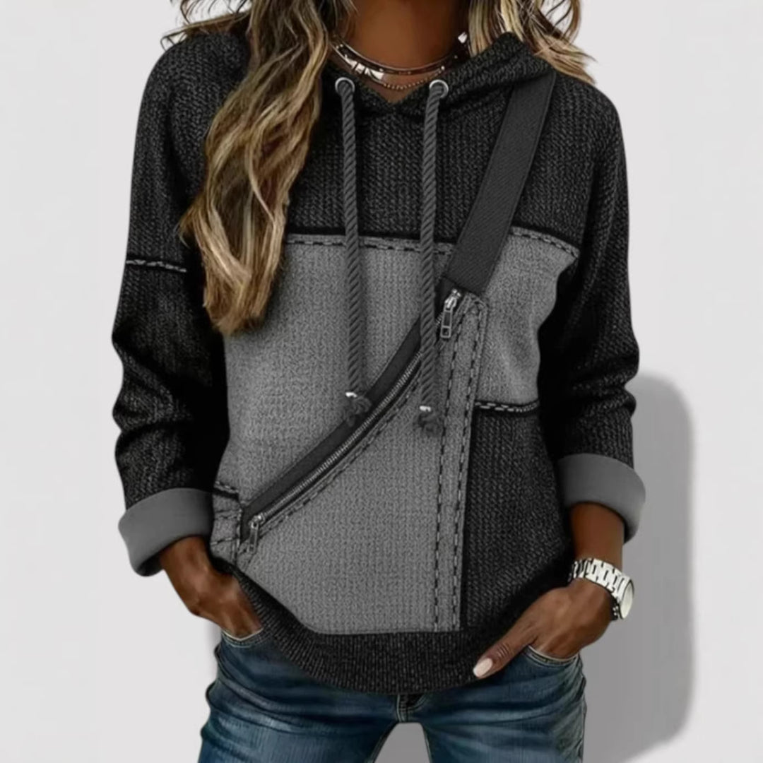 Damen Lässiger Kapuzenpullover mit asymmetrischem Reißverschluss