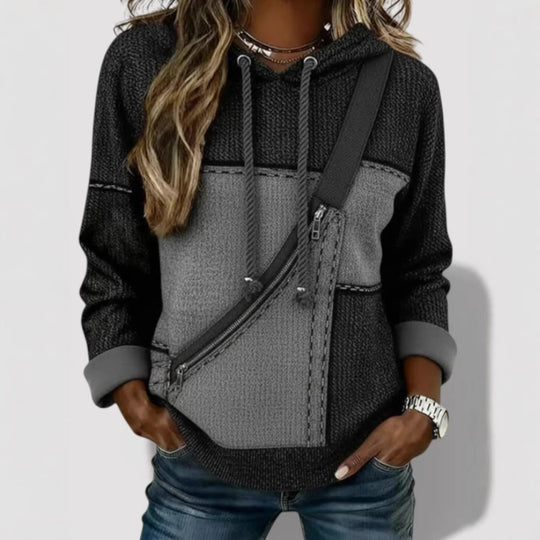 Damen Lässiger Kapuzenpullover mit asymmetrischem Reißverschluss
