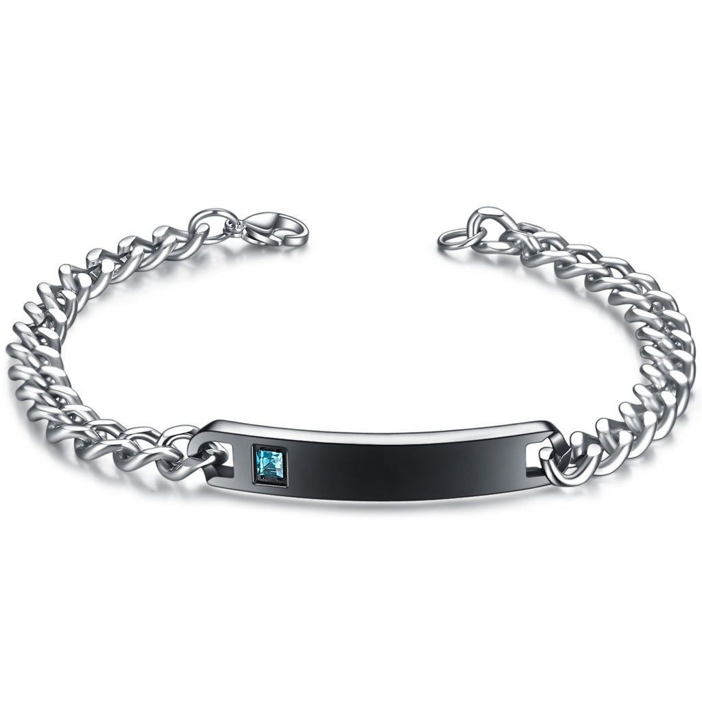Damen Edelstahlarmband mit gravierbarem Plättchen und funkelndem Zirkonia Shop Nory