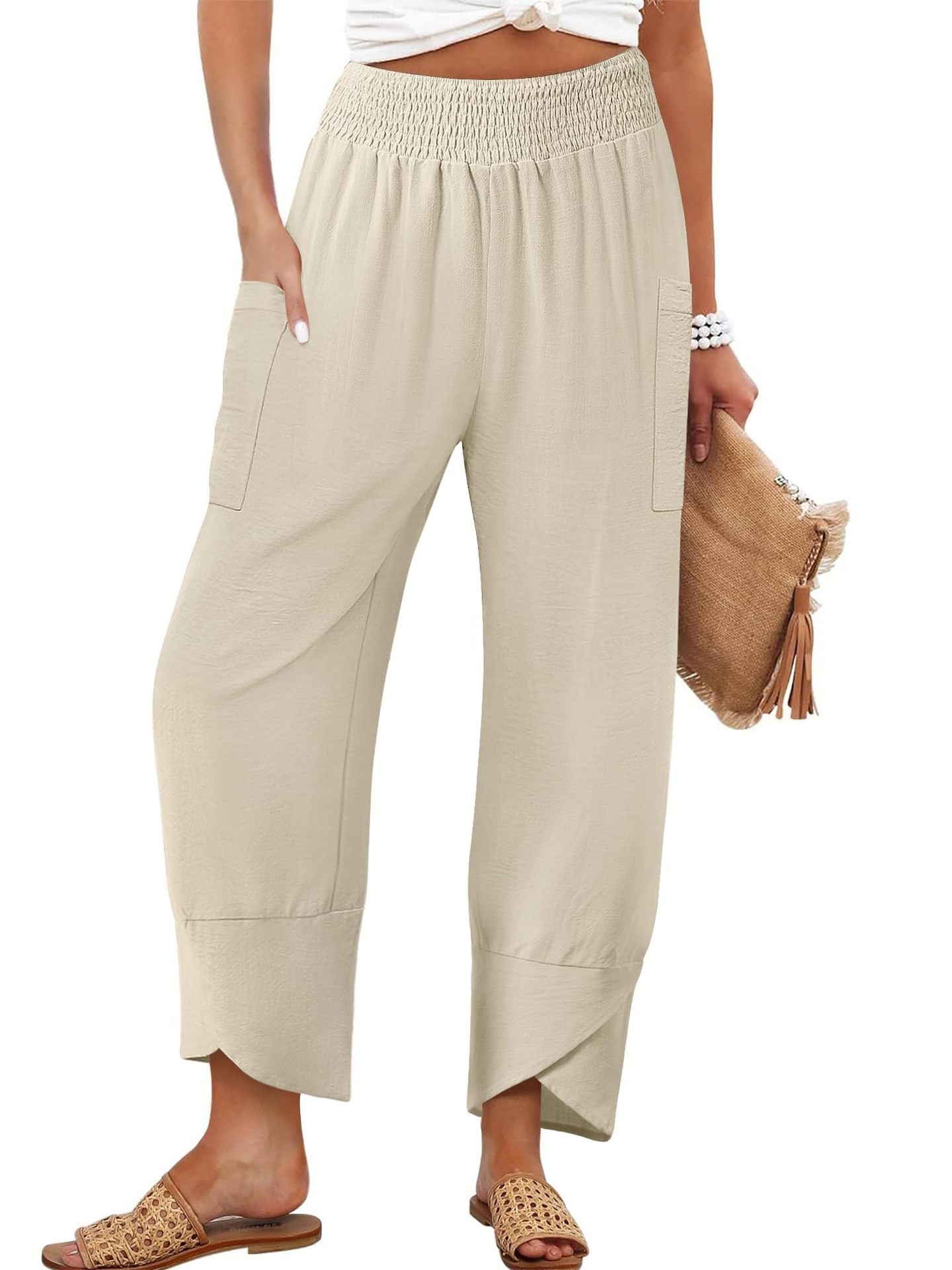 Damen Weite Sommerhose mit elastischem Bund und praktischen Taschen