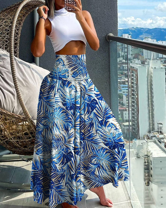 Damen Maxirock mit hohem Smockbund und weitem Boho-Print Shop Nory