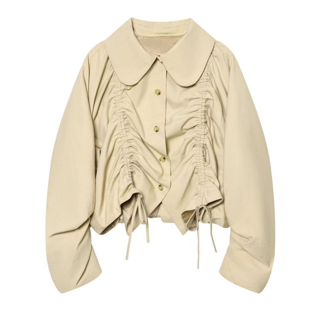 Damen Kurzjacke mit geraffter Vorderseite, Tunnelzug und großem Rundkragen Shop Nory
