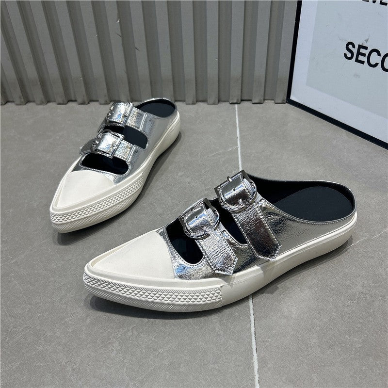 Damen Spitz zulaufende Mule‑Sneaker mit doppelten Schnallenriemen und flacher Plateausohle Shop Nory
