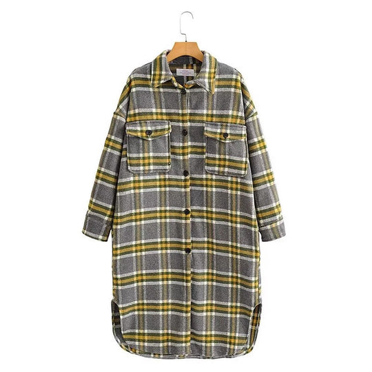 Damen Oversize Karo-Hemdjacke im Longline-Cut mit aufgesetzten Brusttaschen Shop Nory