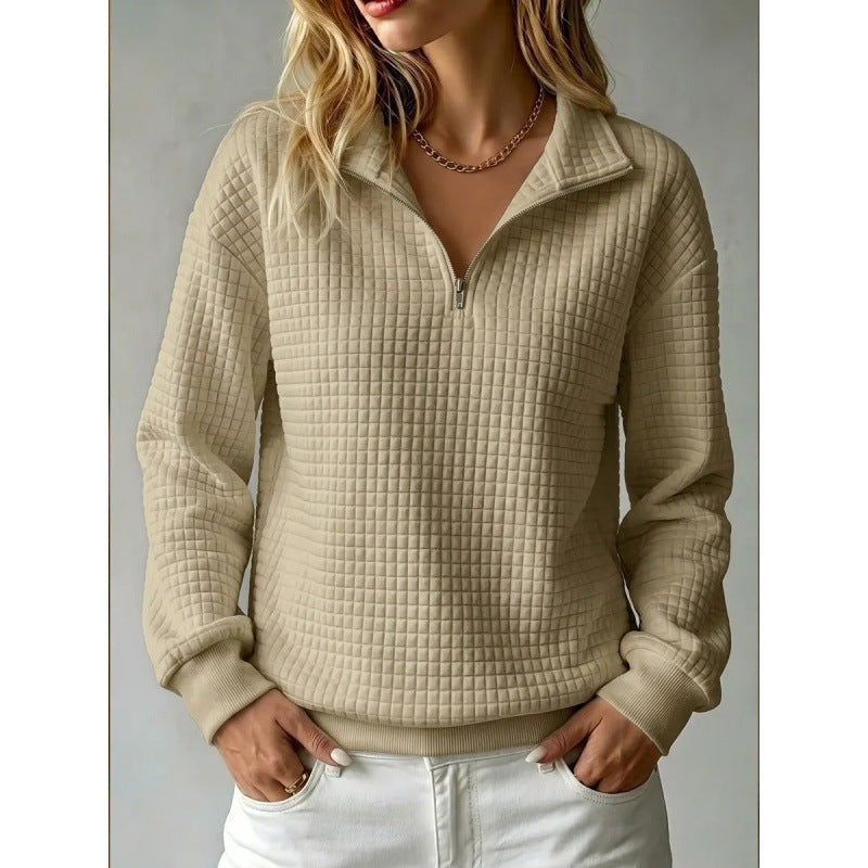 Damen Stepp-Sweatshirt mit halbem Reißverschluss und Kachelstruktur Shop Nory
