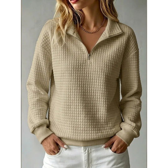 Damen Stepp-Sweatshirt mit halbem Reißverschluss und Kachelstruktur Shop Nory