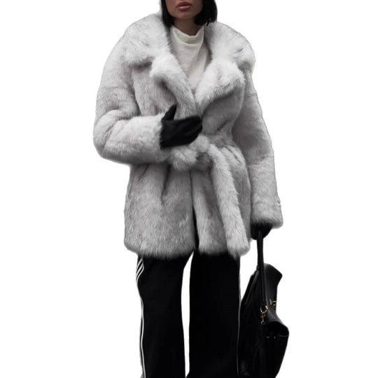 Damen Voluminöser Kurzmantel aus Kunstfell mit Taillengürtel und Oversize-Schalkragen Shop Nory