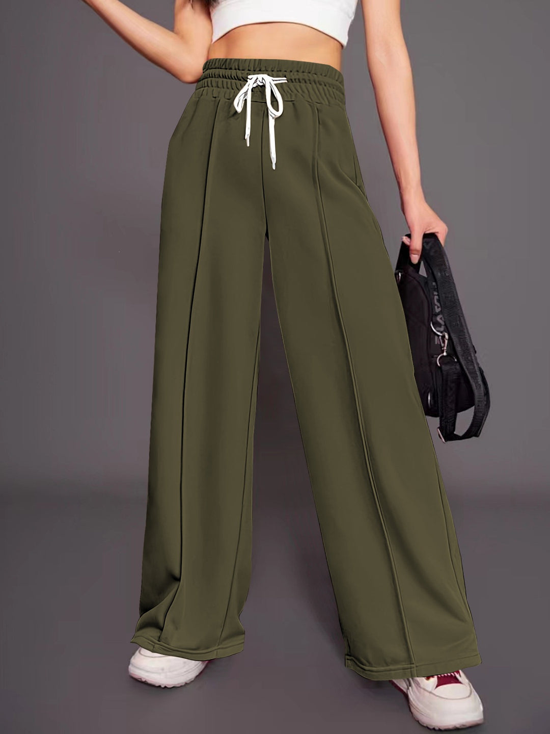Damen nan weite High-Waist Palazzo-Jogginghose mit Kordelzug und Bügelfalte Shop Nory