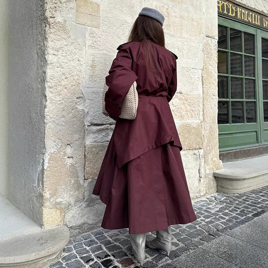Damen Midilanger Trenchcoat mit ponchoartigem Cape-Überwurf & kastiger Silhouette Shop Nory
