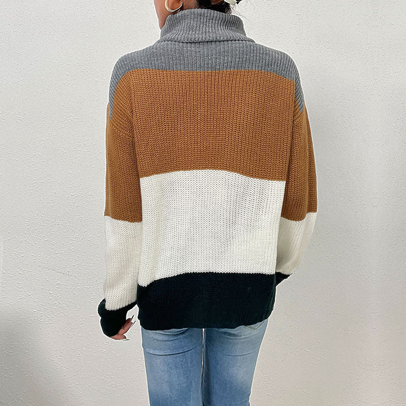 Damen Rollkragen-Colorblock-Pullover aus Grobstrick Shop Nory